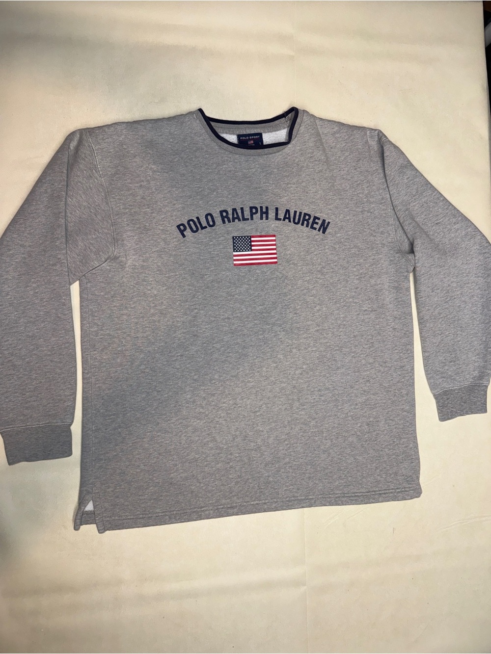 Polo by Ralph Lauren Grey Crewneck Sweatshirt with Flag Logo